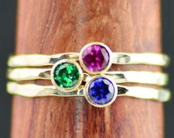 Set of 3 Gold Mother's Rings, Mom Ring, Gold Mothers Rings, Mother's Rings, Gemstone Rings, Grandmas Rings, 3 Gold Rings, Birthstone Rings