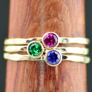 Set of 3 Gold Mother's Rings, Mom Ring, Gold Mothers Rings, Mother's Rings, Gemstone Rings, Grandmas Rings, 3 Gold Rings, Birthstone Rings image 1