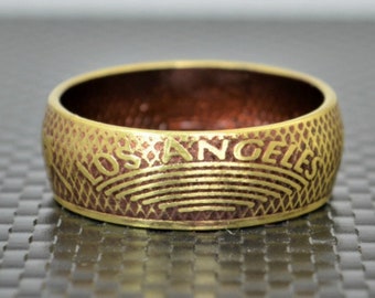 Burgundy  Los Angeles Coin Ring, Burgundy Ring, LA Coin Ring, Unusual Ring, Brass Ring, Coin Art, Los Angeles Art, Brass Band, Coin Ring