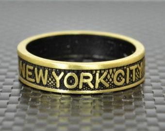 New York City Coin Ring, Brass Coin Ring, New York City jewelry, Subway Token Ring, Black and Gold Ring, Black Ring, New York Gift, NYC Ring