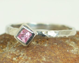 Square Pink Tourmaline Ring, Tourmaline White Gold Ring, Octobers Birthstone Ring, Square Stone Mothers Ring, Square Stone Ring