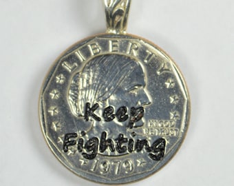 Keep Fighting, Keep Fighting Necklace, Keep Fighting Jewelry, gift for woman, woman power, girl power, Susan B Anthony, feminist jewelry