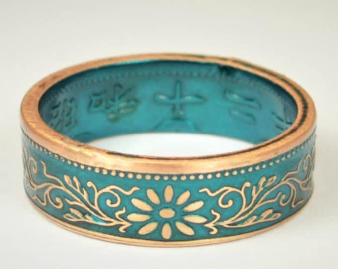Featured listing image: Coin Ring, Turquoise Ring, Japanese Ring, Bronze Ring, Japanese Coin, Japanese Jewelry, Coin Rings, Japanese, Coin Art, Japanese Coin Ring