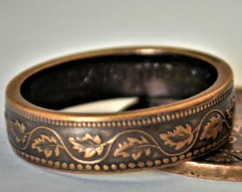 Brown Ring, Coin Ring, Vine Ring, Copper Ring, Canadian Penny, Coin Rings, Coin Art,  Floral Ring, Gift for Her, Unique Ring, Ring For Him