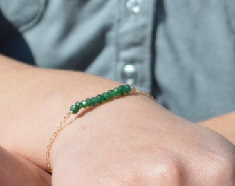 Emerald Green Aventurine Bracelet, Danity Stacking Bracelet, 14k Gold Fill, Sterling Silver, Rose Gold, Bar Bracelet, Gold Bracelet