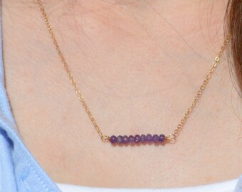Amethyst Necklace, Gem Bar, Dainty 14k Gold Fill, Sterling Silver, Rose Gold,Purple Necklace, Faceted Amethyst, Bar Necklace, Gold