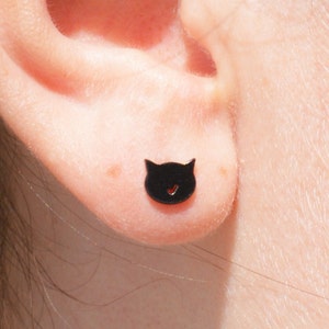 Cat Stud Earrings, Black Cat Earrings, Nano Ceramic Stud Earrings, Simple Earrings, Halloween Gift, Kitty Earrings, Cat Jewelry, Halloween