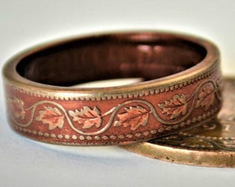 Rose Ring, Coin Ring, Vine Ring, Copper Ring, Canadian Penny, Coin Rings, Coin Art,  Floral Ring, Gift for Her, Unique Ring, Pink Ring, coin