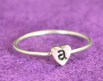Monogram Heart Ring, Initial Heart Ring, Silver Heart Ring, Personalized Heart Ring, Sterling Heart Ring, Initial Ring, Silver Monogram Ring