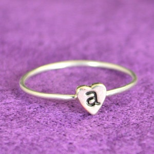 Monogram Heart Ring Initial Heart Ring Silver Heart Ring image 1