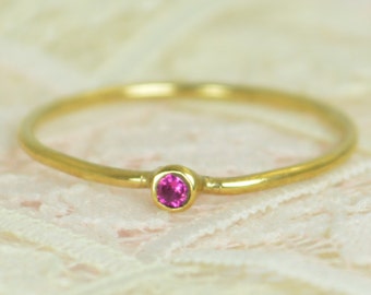 Tiny Ruby Ring Set, Solid Gold Wedding Set, Stacking Ring, Solid 14k Gold Ruby Ring, July Birthstone, Bridal Set, Gold, Engagement Rings