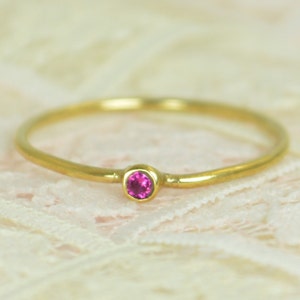 Tiny Ruby Ring Set, Solid Gold Wedding Set, Stacking Ring, Solid 14k Gold Ruby Ring, July Birthstone, Bridal Set, Gold, Engagement Rings image 1