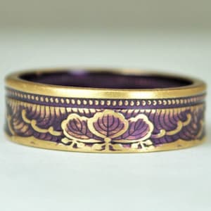 Japanese Coin Ring, Purple Ring, Wave Ring, Japanese Art, Brass Ring, Purple band. unique ring, bohemian ring, Art nouveau, 21st anniversary