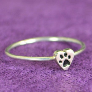 Zilveren hond print ring, huisdier sieraden, monogram hart ring, zilveren hart ring, gepersonaliseerde hart ring, Sterling Heart ring, zilveren ring afbeelding 1