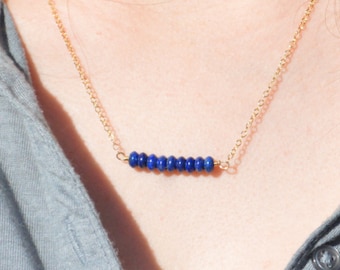 Lapis lazuli Necklace, Gem Bar, Dainty 14k Gold Fill, Sterling Silver, Rose Gold, Blue Necklace, Faceted Lapis Lazuli, Bar Necklace, Gold