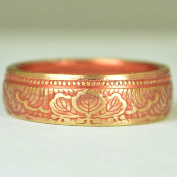 Japanese Coin Ring, Dusky Rose Ring, Wave Ring, Japanese Art, Brass Ring, unique ring, bohemian ring, Art nouveau, 21st anniversary