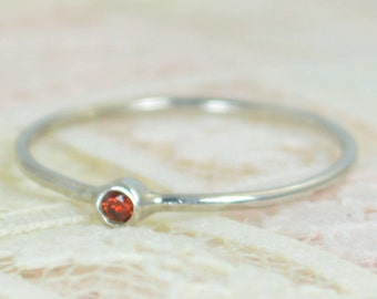 Tiny Garnet Ring Set, Solid White Gold Wedding Set, Garnet Stacking Ring, White Gold Garnet Ring, Garnet Engagement Ring, January Birthstone