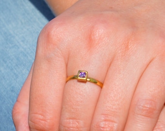 Square Alexandrite Ring, Gold Filled Alexandrite Ring, Junes  Birthstone Ring, Square Stone Mothers Ring, Square Stone Ring, Gold Ring