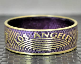 Purple Los Angeles Coin Ring, Purple Ring, LA Coin Ring, Gift for a Lakers Fan, Unusual Ring, Coin Art, Los Angeles Art, Brass Band