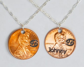 Cancer Necklace, Cancer Pendant, Birthday Necklace, Birthday Necklace, Cancer Birthday, Lucky Penny, Penny Necklace, Birthday Gift, Cancer