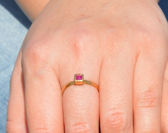 Square Ruby Ring, Gold Filled Ruby Ring, July's  Birthstone Ring, Square Stone Mothers Ring, Square Stone Ring, Gold Ruby Ring, Gold Ring