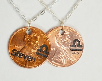 Libra Necklace, Libra Pendant, Birthday Necklace, Birthday Necklace, Libra Birthday, Lucky Penny, Penny Necklace, Birthday Gift, Libra