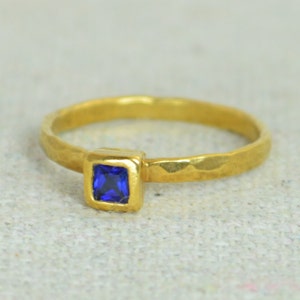 Square Sapphire Ring, Gold Filled Sapphire Ring, September Birthstone Ring, Mothers Ring, Square Stone Ring, Gold Saphhire Ring, Gold Ring image 2