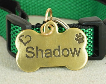 Large Dog Tag, Pet ID Tag, Bone Shaped Tag, Solid Brass, Customized, Personalized, Pet Tags, Dog Tag, Pet Tag, Dog Collar Tag, Brass Tag