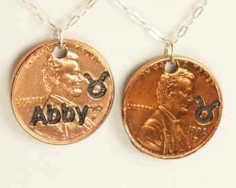 Taurus Necklace, Taurus Pendant, Birthday Necklace, Birthday Necklace, Taurus Birthday, Lucky Penny, Penny Necklace, Birthday Gift, Taurus