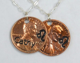 Leo Necklace, Leo Pendant, Birthday Necklace, Birthday Necklace, Leo Birthday, Lucky Penny, Penny Necklace, Birthday Gift, Leo