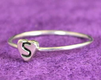 Initial Heart Ring, Monogram Heart Ring, Silver Heart Ring, Personalized Heart Ring, Sterling Heart Ring, Initial Ring, Silver Monogram Ring