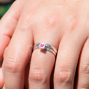 Square Ruby Ring, Ruby Solitaire, Ruby Silver Ring, July Birthstone Ring, Square Stone Mothers Ring, Silver Band, Square Stone Ring image 1