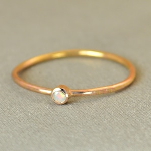 Tiny Opal Ring, Rose Gold Filled Opal Stacking Ring, Opal Ring, Opal Mothers Ring, October Birthstone, Gold Natural Opal Ring, Opal Rings