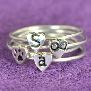 Silver Dog Print Ring, Pet Jewelry, Monogram Heart Ring, Silver Heart Ring, Personalized Heart Ring, Sterling Heart Ring, Silver Ring image 3