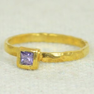 Square Amethyst Ring, Amethyst Solitaire, Gold Filled Amethyst Ring, February Birthstone, Square Stone Mothers Ring, Gold Square Stone Ring image 2