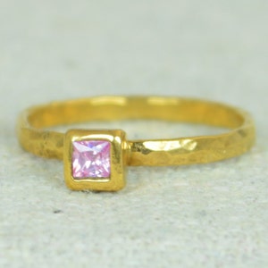 Square Pink Tourmaline Ring, Gold Filled Tourmaline Ring, October Birthstone Ring, Square Stone Mothers Ring, Square Stone Ring, Gold Ring image 2