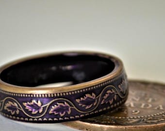 Coin Ring, Purple Ring,  Ring, Vine Ring, Copper Ring, Canadian Penny, Coin Rings, Coin Art,  Floral Ring, Gift for Her,  Ring, Unique Ring