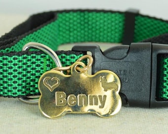 Medium Dog Tag, Pet ID Tag, Bone Shaped Tag, Solid Brass, Customized, Personalized, Pet Tags, Dog Tag, Pet Tag, Dog Collar Tag, Brass Tag