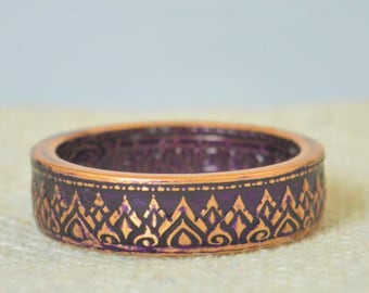 Thailand Coin Ring, Purple Coin Ring, Purple Ring, Crown Ring, Unique Ring, Purple BoHo Ring, Coin Jewelry, Bohemian Ring, Thailand Art