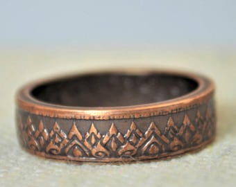 Thailand Coin Ring, Thai coin ring, Brown Ring, Crown Ring, Coin Ring, Thailand Art, Coin Jewelry, Bohemian Ring, Thailand, Bronze Coin Ring