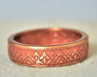 Thailand Coin Ring, Thai coin ring, Dusky Rose Ring, Crown Ring, Coin Ring, Thailand Art, Coin Jewelry, Bohemian Ring, Thailand, Bronze Coin