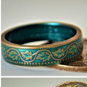 Coin Ring, Turquoise Ring, Vine Ring, Copper Ring, Canadian Penny, Coin Rings, Coin Art,  Floral Ring, Gift for Her, Teal Ring, Unique Ring