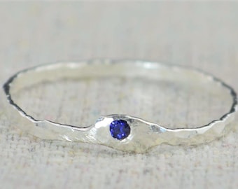 Freeform Sapphire Ring, Pure Silver, Stackable Rings, Mother's Ring, Sapphire Birthstone Ring, Sapphire Mothers Ring, Sapphire Ring