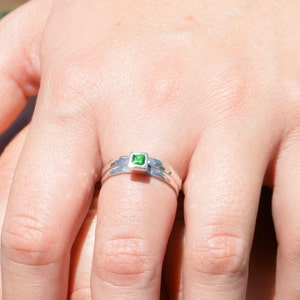 Square Emerald Ring, Emerald Solitaire, Emerald Silver Ring, May Birthstone, Square Stone Mothers Ring, Silver Band, Square Stone Ring image 1