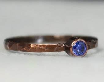 Bronze Copper Sapphire, Classic Size, Stackable Rings, Mothers Ring, September Birthstone, Copper Jewelry, Solitiare, Pure Copper, Band