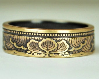 Japanischer Münzring, Bronzering, Wellenring, Japanische Kunst, Messingring, Bronzeband. Unikatring, Boho Ring, Jugendstil, 21-jähriges Jubiläum