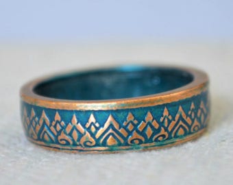 Thailand Coin Ring, Turquoise Ring, Crown Ring, Unique Ring, Turquoise BoHo Ring, Coin Jewelry, Bohemian Ring, Turquoise Coin Ring, Thai Art