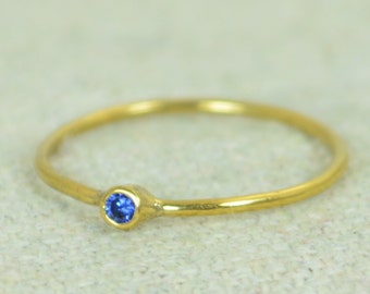 Tiny Sapphire Ring, Sapphire Stacking Ring, Gold Filled Sapphire Ring, Sapphire Mothers Ring, September Birthstone, Gold Sapphire Ring