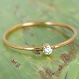 Tiny CZ Diamond Ring, Solid Rose Gold Diamond Stacking Ring, Solid 14k Gold Diamond Ring, Diamond Mothers Ring, April Birthstone, Diamond image 1