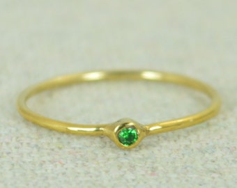 Tiny CZ Emerald Ring, Gold Filled Emerald Stacking Ring, Green Emerald Ring, Emerald Mothers Ring, May Birthstone, Emerald Ring, Filled Gold